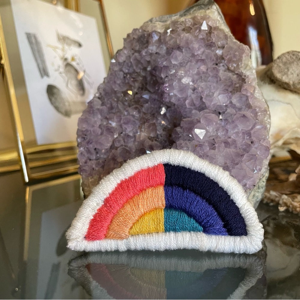 Hand Embroidered Rainbow Patch felt lined handmade patch pride patch colorful